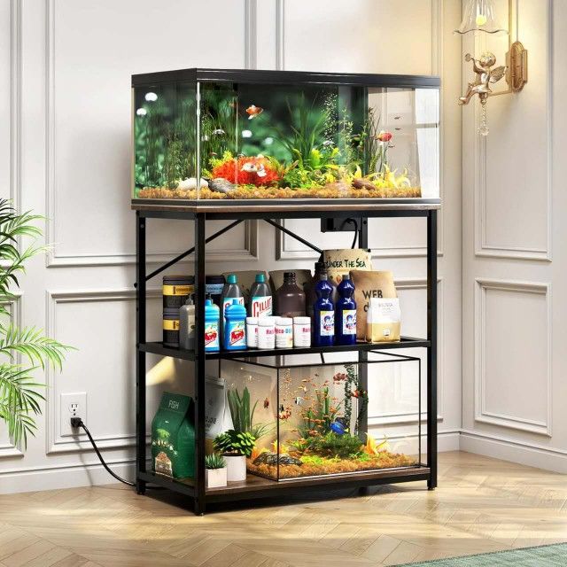 Fish Tank Stand 10-20-29-37 Gallon, 1000LB Capacity Aquarium Stand with Charging Station