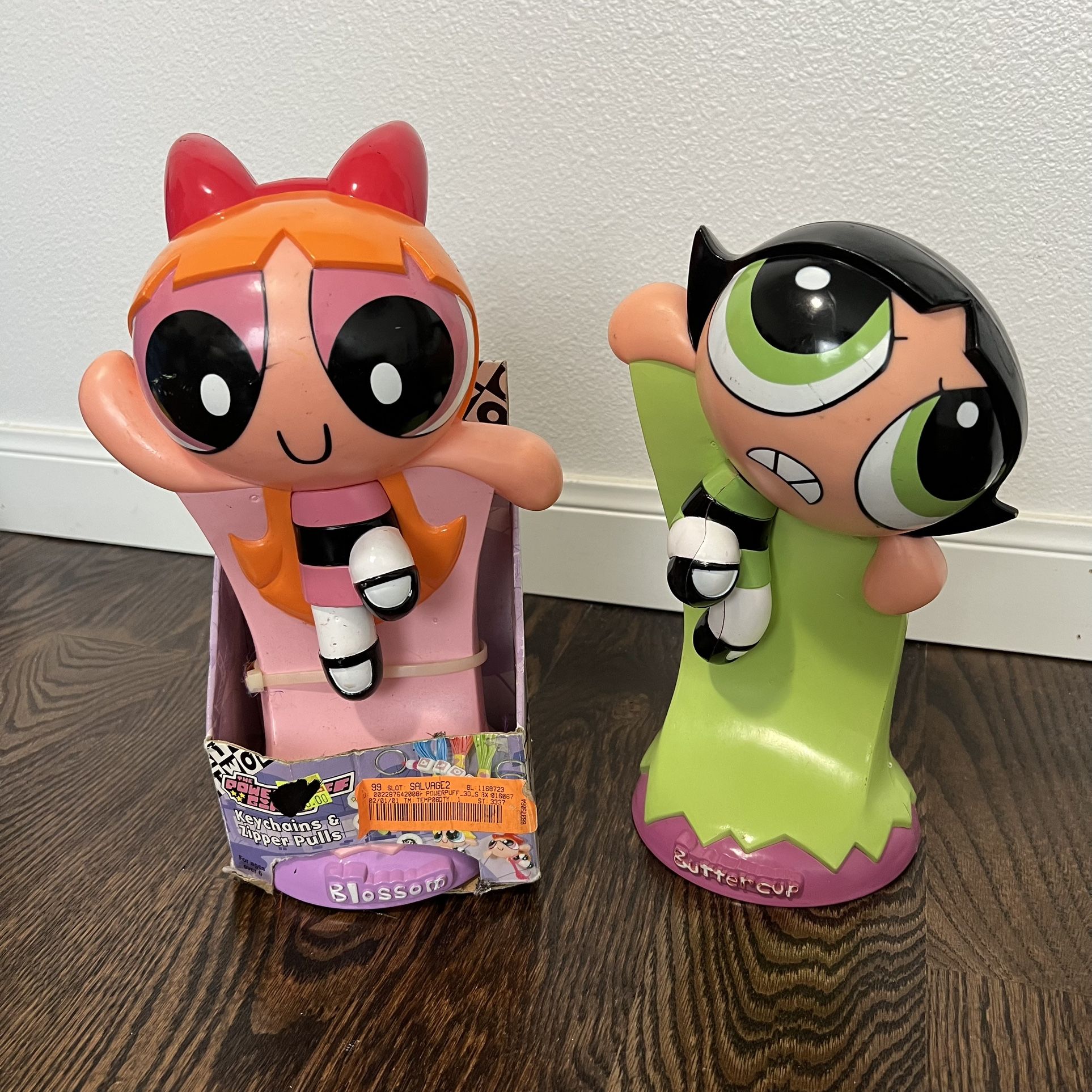Lot of 2 Vintage 1990s 90s Powerpuff Girls Keychains & Zipper Pulls Toy Figures