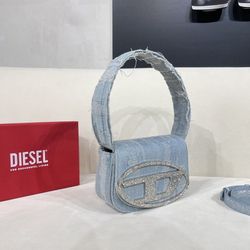 Diesel Light Blue Ripped Denim Shoulder Bag 