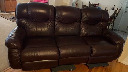 Dark Brown Leather Reclining Sofa