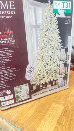 Home Decorators Collection 9 ft. Breckenridge Twinkling Adaptive Lighting Downswept Fraser Fir Flocked LED Pre-Lit Christmas Tree T31