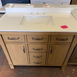 Bellington 42 in. Single Sink Almond Toffee Bath Vanity with White Engineered Stone Top