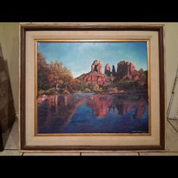 MCALDWELL Framed Realism Oil Painting Landscape Mountains River Canvas Art
