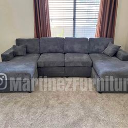 BRAND NEW DARK GREY CORDUROY DOUBLE CHAISE SECTIONAL SOFA COUCH