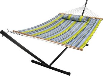 Portable Outdoor Hammock with Stand, Heavy Duty Hammock with Carrying Bag, Soft Pillow, Balance Ropes Heavy Duty Hammock for Two – 500 LBS