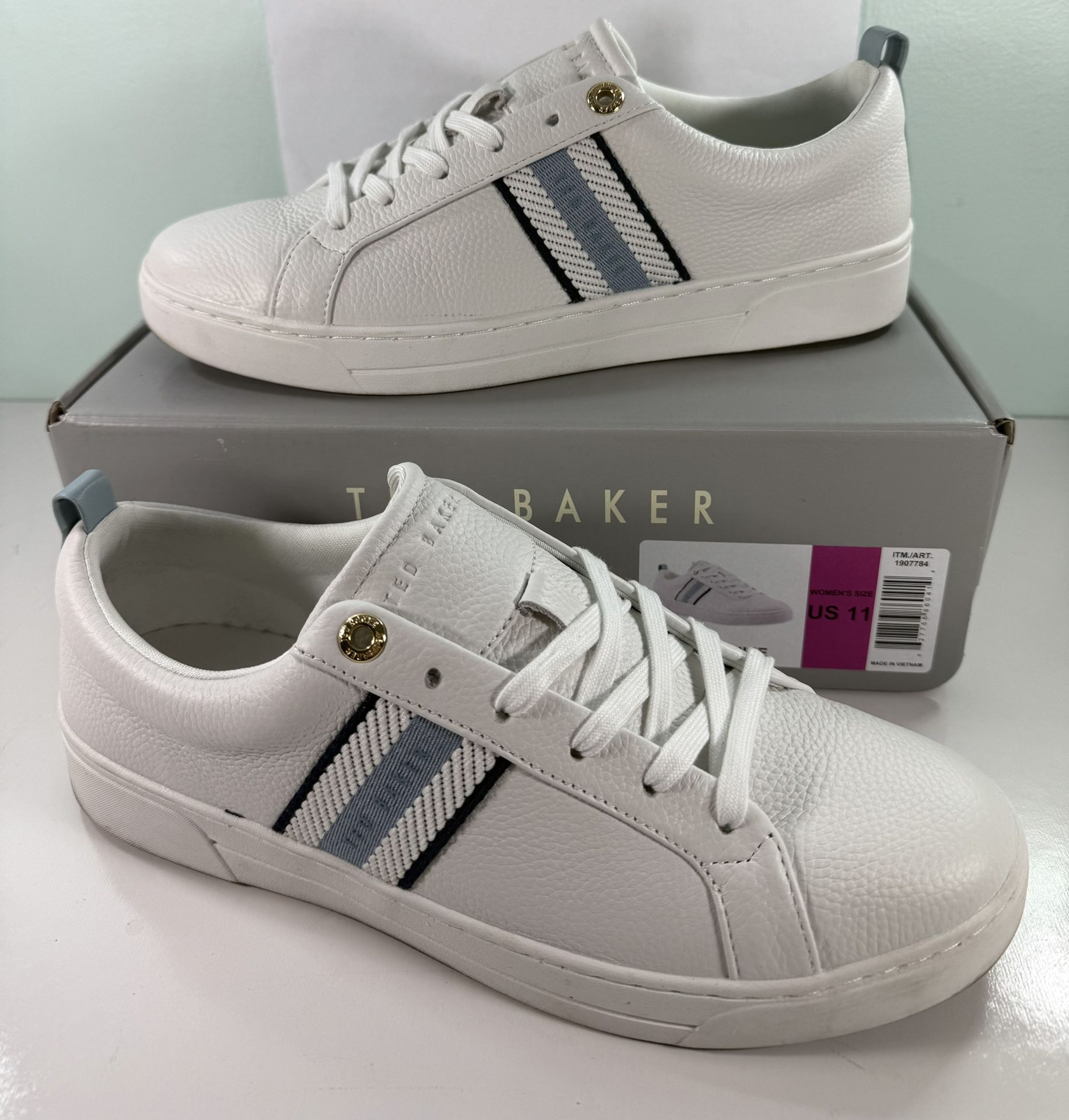 Ted Baker Women's Leather Sneaker Shoes - White/Blue - Size 11