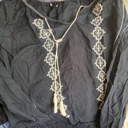 Lucky brand black embroidered top M