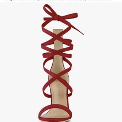 Red Suede Ankle Wrap Heels 