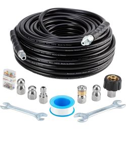 100FT for Pressure Washer, Pressure Washer Drain Jetter with 5800PSI Cleaner Hose 1/4 Inch NPT, Corner, Rotating & Button Nose Sewer Jetting Nozzle Sp