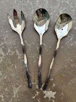 Vintage Aram Silver Salad Serving Utensils Fork Spoons 12 Inch 