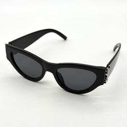 Women’s YSL Cat Eye Frames Black Sunglasses With Silver Tone Logo On Temple