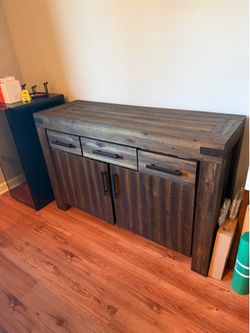Rustic Wood Credenza – Drawers + Storage – Good Condition