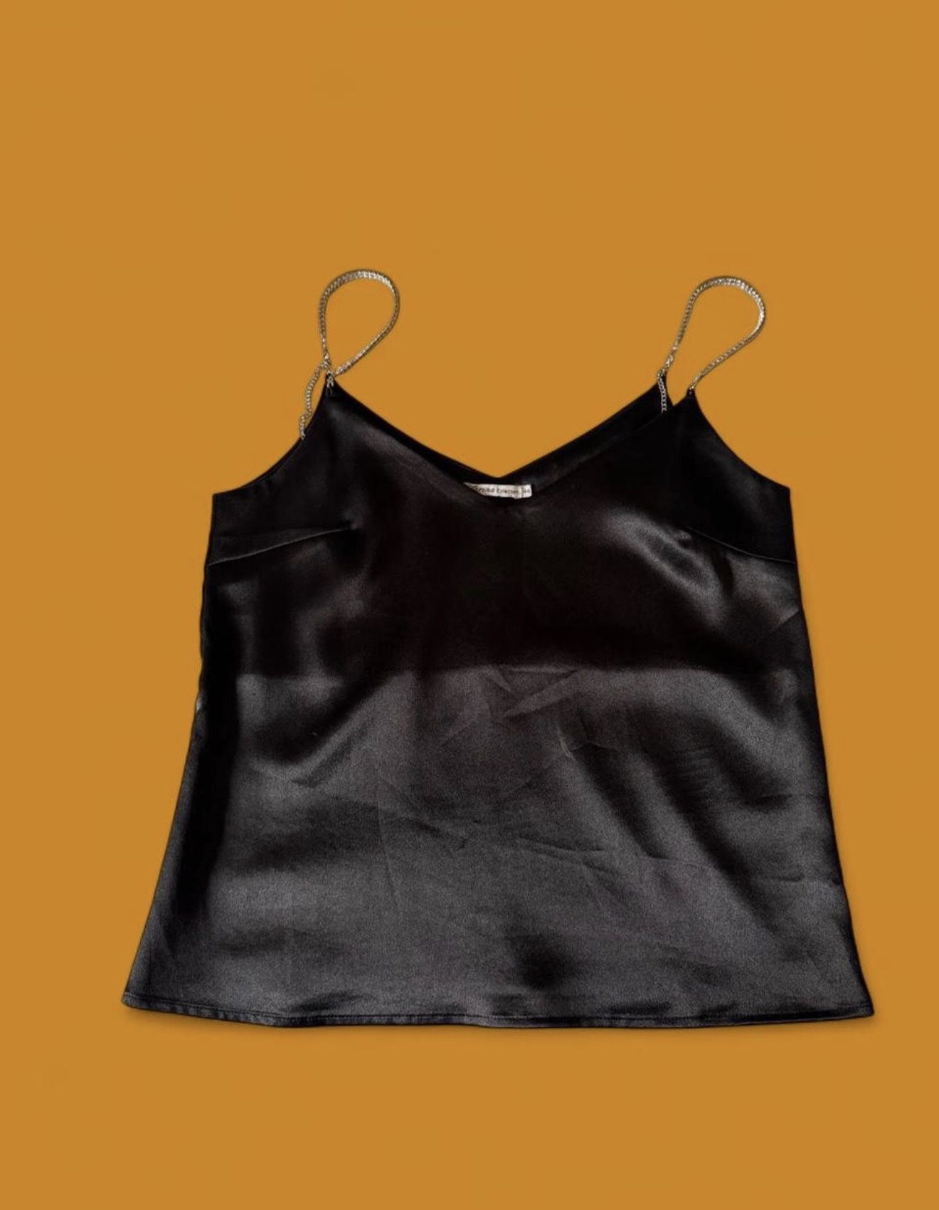 Black Satin Top With Silver/gold Chain Straps