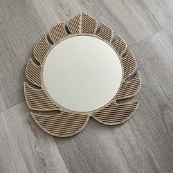 Decorative Leaf Wood Mirror  Frame 12” x 10.25”