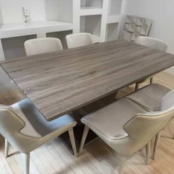 English elm dining table with all modern dining chairs