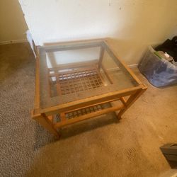 Wooden little glass table