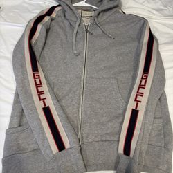 GUCCI Logo Stripe Sweatshirt Track Zip Jacket Hoodie Grey Size L