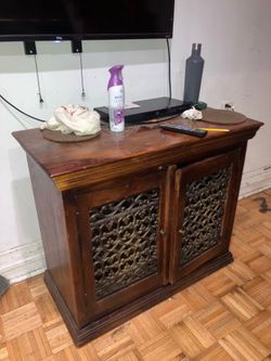 Wood Cabinet With Iron Doors