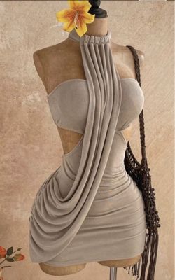 Beige Draped Halter Mini Dress