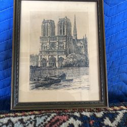 Antique Etching Notre Dame De Paris Signed Henry 