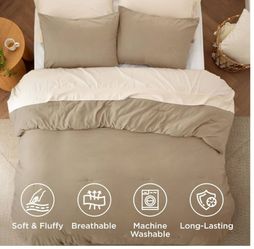 Queen Comforter Set Prewashed Soft Bedding Set 3Pcs Khaki 90"x90"