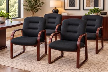 Set of 4 Black Upholstered Office Guest Chairs