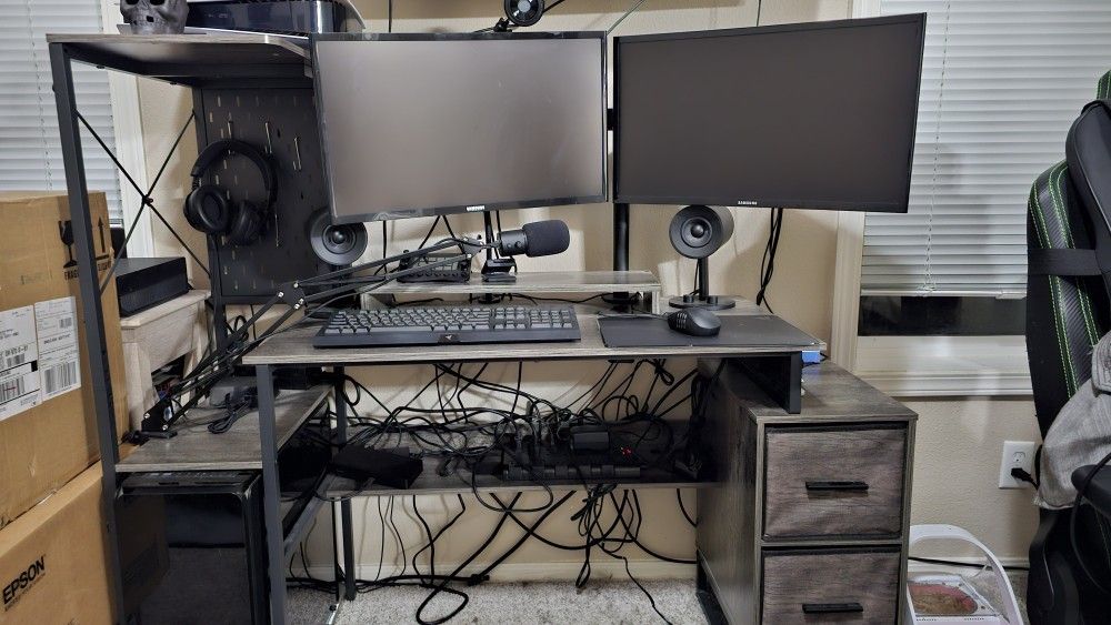 Rustic Grey Computer Desk With Drawers