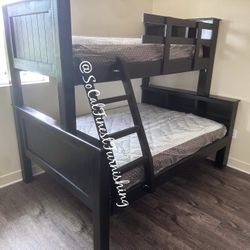 New Black Twin Full Bunk Bed With Mattresses
