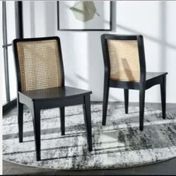 SAFAVIEH "Benicio" Coastal Rattan 18" Dining Chair - Black/Natural (Set of 2) BRAND NEW