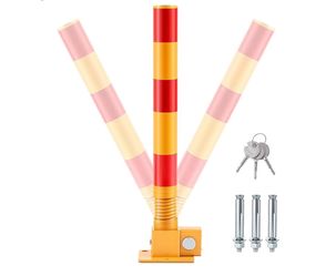 NEW! 3 Pack! Spring Parking Posts Folding Heavy Metal Barrier Lock Pile, Warning Stripes Bollard
