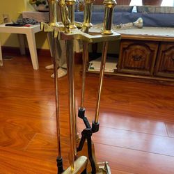 9 Piece Solid Brass Antique Fireplace Accessories