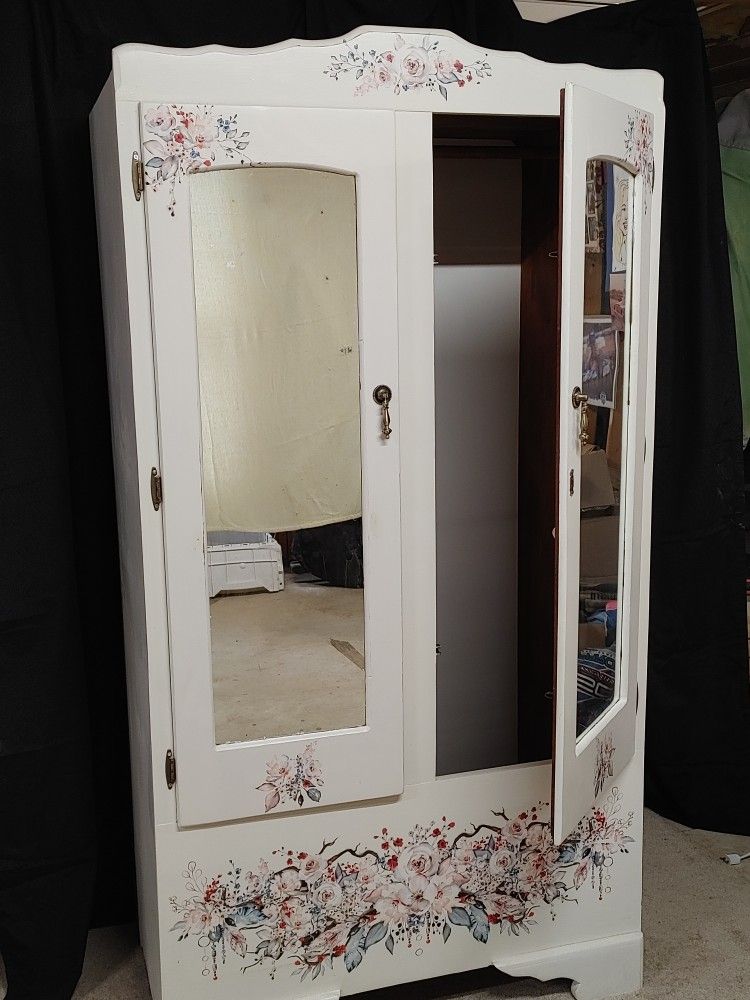 ***REDUCED*** vintage CEDAR mirrored Armoire