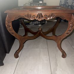 Vintage Hand-Carved Solid Wood Accent Table