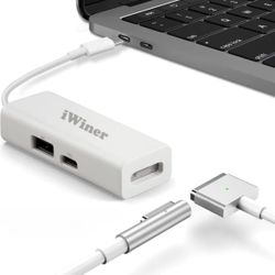 Mag-Safe to USB C Adapter 3-in-1 Mag-Safe 1 & 2 Adapter & USB C PD & QC USB Output for iPhone 15 Series, M1/M2 MacBook, MacBook Air and More USB-C Dev