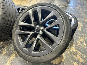 4 OEM 2021 21” TESLA MODEL S PLAID ARACHNID WHEELS TIRES MICHELIN 80% -REPAINTED