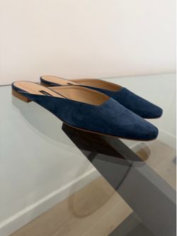 Lafayette 148 Navy Blue Suede Italian Leather Mule Flats EU 39