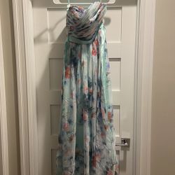 NWT Grace Karin Turquoise Floral Belted Strapless Maxi Dress Size 4