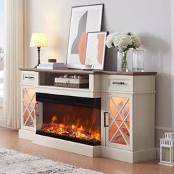 3-Sided Glass Farmhouse Electric Fireplace TV Stand
