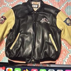 Black And Yellow Disney Leather Vintage 2001 Jacket