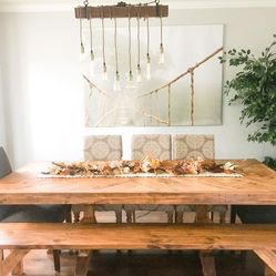 Custom  Dining Table Farm House farmhouse Modern Rustic Set Bench Restoration Hardware Breakfast Oval Table Solid Wood Custom Handcrafted Counter Bar 