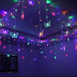 Butterfly Curtain Fairy Light, Window Firefly Twinkle Timer String Lights Butterflies with Remote, Waterproof Copper Wire for Room Bedroom Christmas W