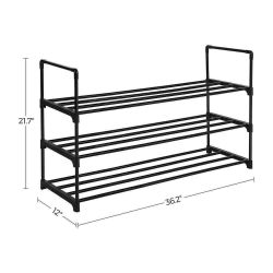 Shoe Rack, 3 Tier Shoe Organizer, Metal Shoe Storage Shelf Black