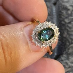 Premium Indian Ocean Apatite & Diamond Ring - Sz 5 - new! 