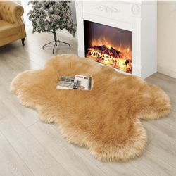 4x6 Ft Ultra Soft Shaggy Plush Rug, Fluffy Faux Fur Rug Brown Sheepskin Area Rug