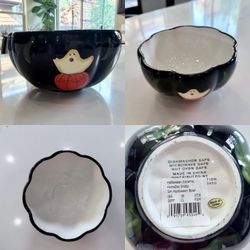 Ceramic Black & White Ghost Pumpkin Halloween Treat Bowl – Scalloped Edge