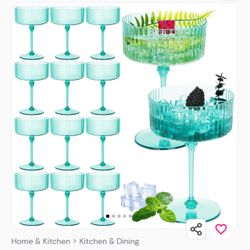 Teal Ribbed Coupe Cocktail Glasses Set of 24