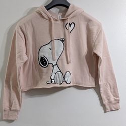NEW PEANUTS Snoopy Women's Pink Cropped HoodieSweatshirt, Size Small