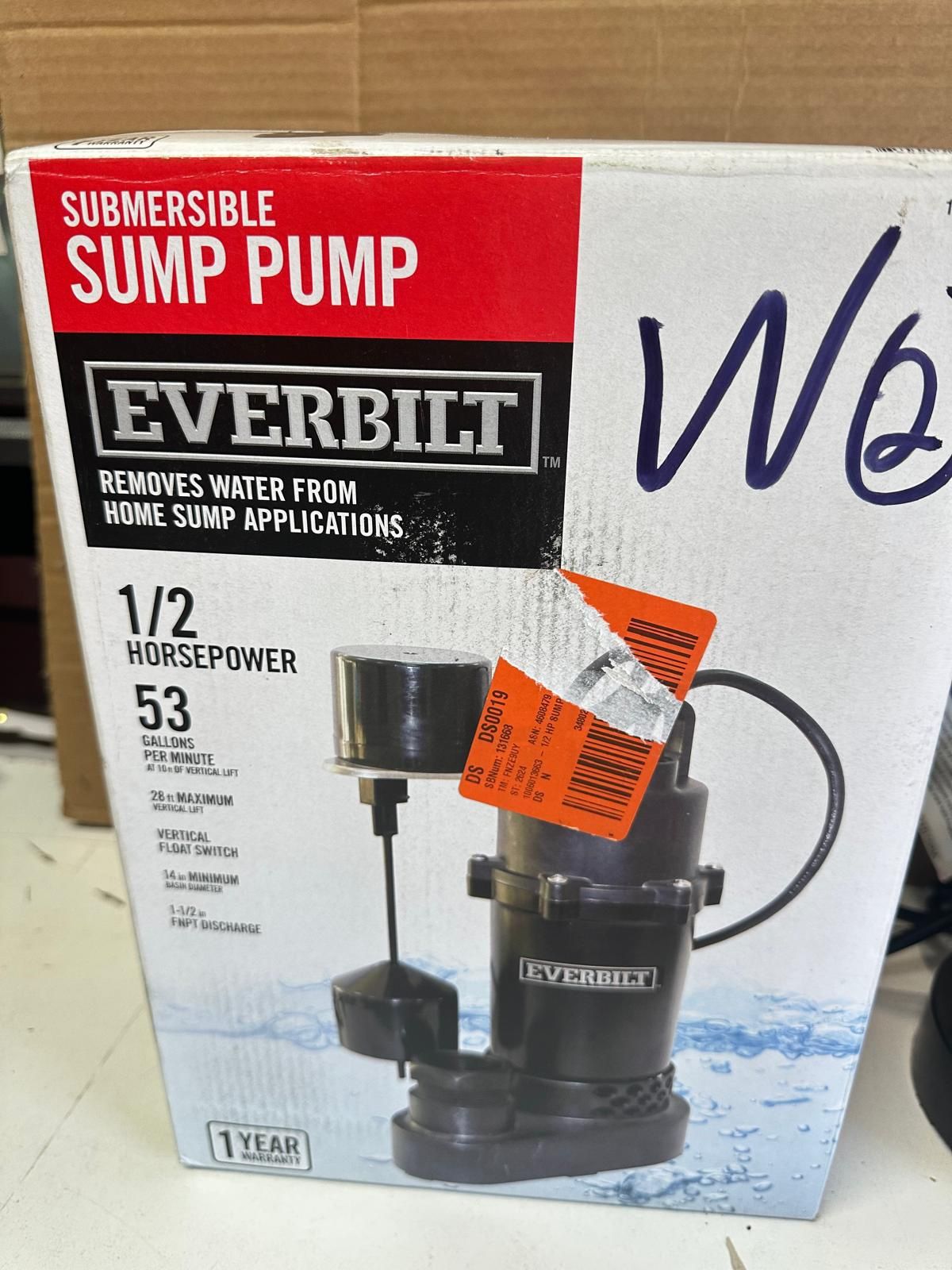 Everbilt 1/2 HP Aluminum Submersible Sump Pump Vertical Switch
