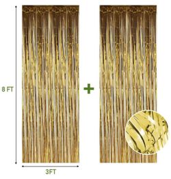 2 PC Foil Curtains Metallic Tinsel Fringe Curtains 