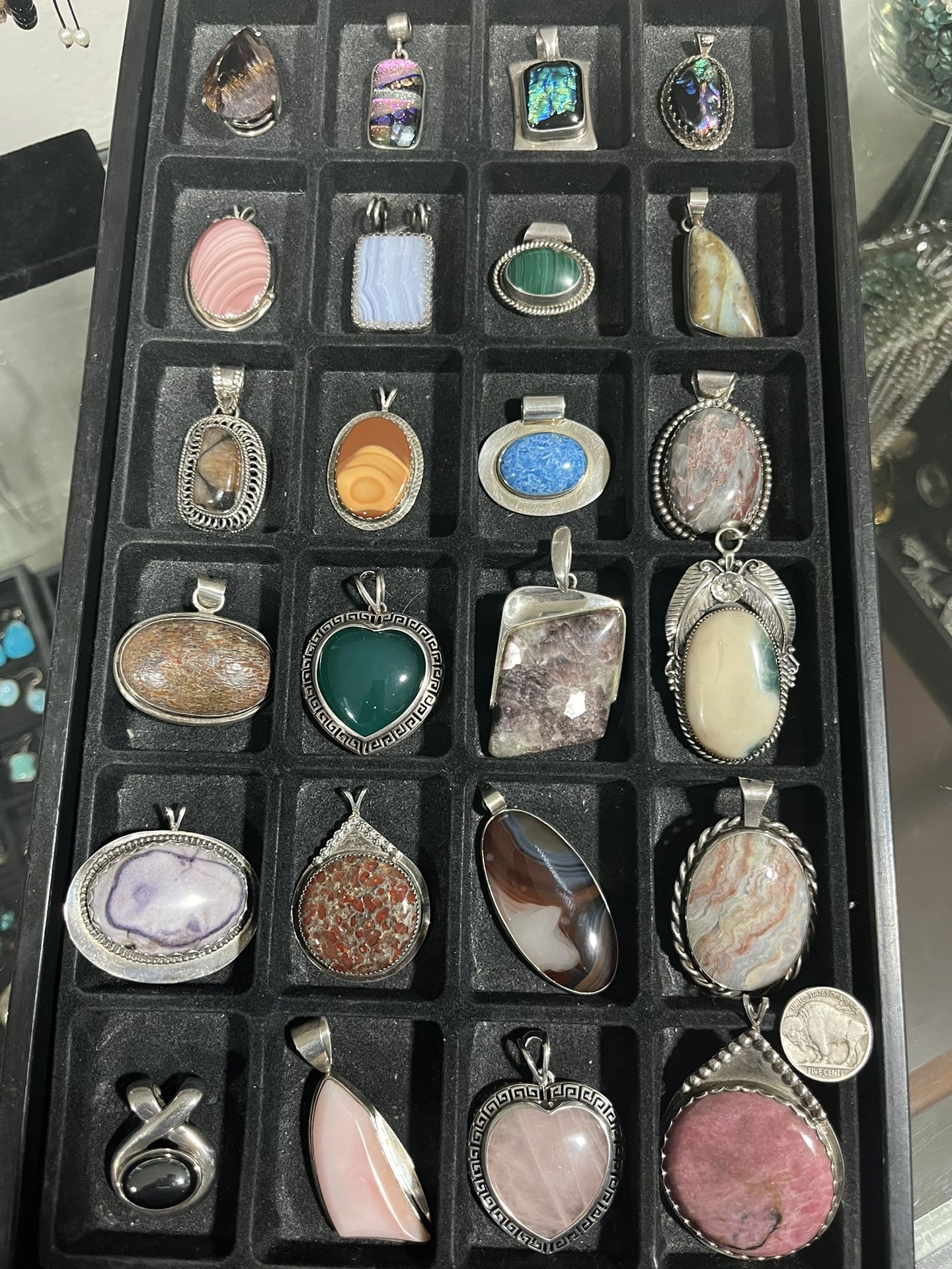 Large Sterling Silver Pendants Natural Stones